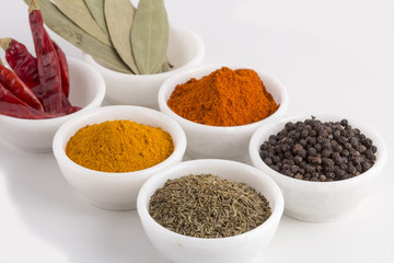 Indian Spices in Bowl on white background