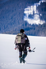 Fototapeta na wymiar professional photographer outdoor in winter