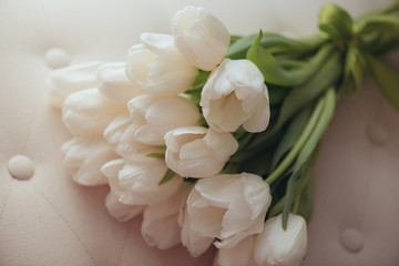 Spring flower white tulips bouquet