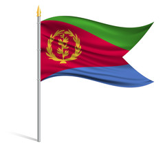 The national flag of Eritrea on a pole. The wavy fabric. The sign and symbol of the country. Realistic vector.