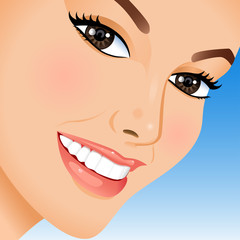 Portrait of  beautiful woman on blue background. Vector illustration.