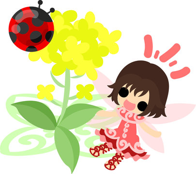 Pretty fairy and beautiful brassica and ladybug
