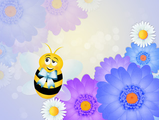 bee with blue ribbon