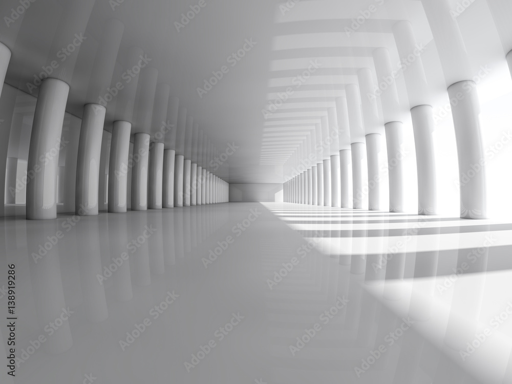 Aufkleber abstract modern architecture background, empty white open space interior with columns. 3d rendering