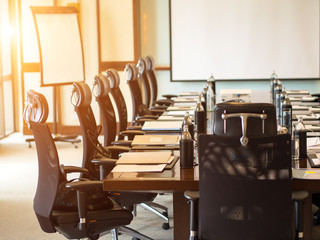 The detail shot of a meeting room, soft and select focus.