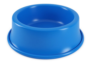 Blue pet bowl isolated on white background.