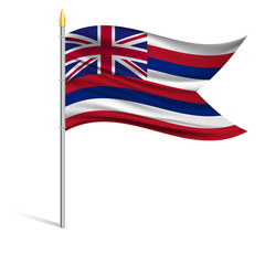 The national flag of Hawaiian islands on a pole. The wavy fabric. The sign and symbol of the country. Realistic vector.
