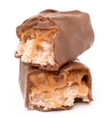 Chocolate with caramel on a white background