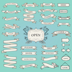 Big set of White ribbon banners set. Beautiful blank for decoration graphic