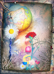 Obraz na płótnie Canvas Fantasy landscape with colorful flowers of spring