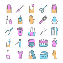 Manicure and pedicure color icons set