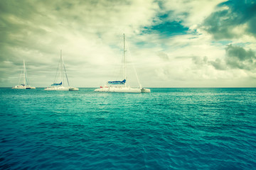 Fototapeta premium three sailboats in the sea