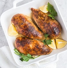 roasted  chicken breast with lemon and spicy herbs