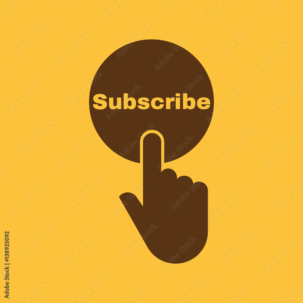 Poster hand pressing a button with the text subscribe icon. sign symbol. flat design. stock - vector illust