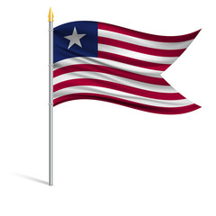 The national flag of Liberia on a pole. The wavy fabric. The sign and symbol of the country. Realistic vector.