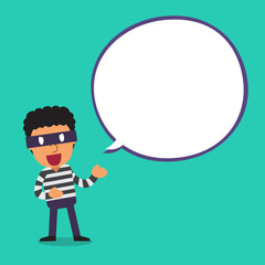 Cartoon a thief character with white speech bubble
