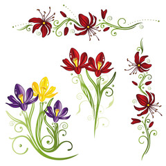 Krokus. Vektor Set mit bunten Frühlingsblumen.