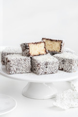 australian lamington cakes with chocolate and coconut