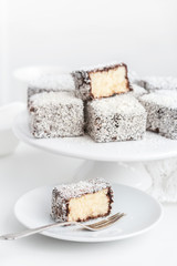 australian lamington cakes with chocolate and coconut