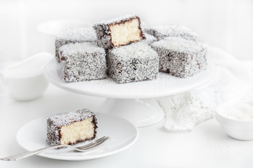 australian lamington cakes with chocolate and coconut