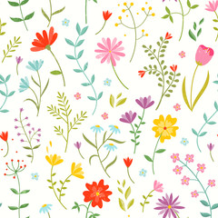 Cute seamless floral pattern with spring flowers.
