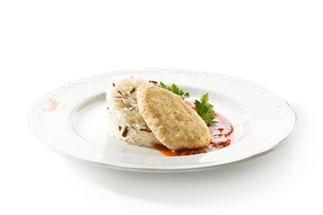 Chicken Cutlets with Rice and Sauce
