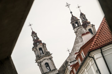 Towers of  baroque church - creative architecture shoot in Vilnius