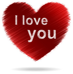 I love you writing on cross hatched red heart shape
