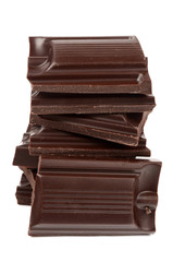 Dark chocolate on a white background