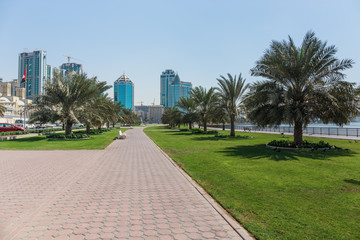 Obraz na płótnie Canvas View of the embankment of Sharjah Creek