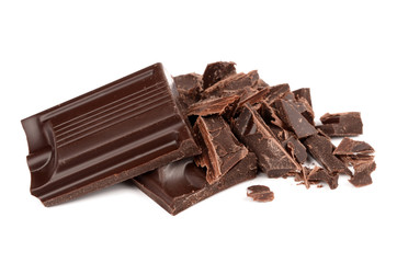 Dark chocolate on a white background