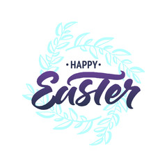 Happy Easter greeting card with spring wreath