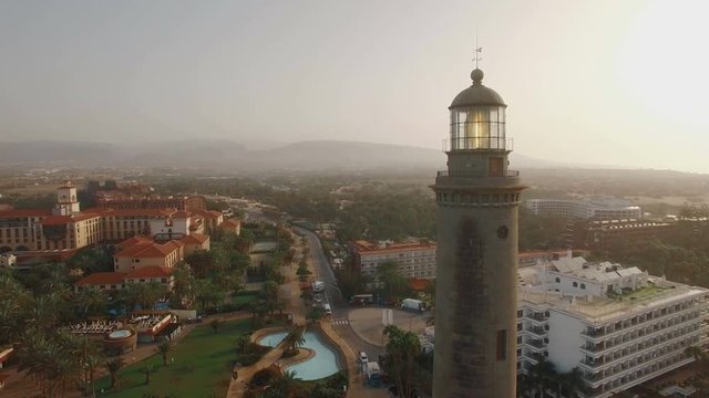 Aerial view of Maspalomas Lighthouse on the background of resort area and ocean., Gran Canaria