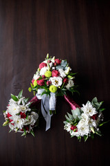 Obraz na płótnie Canvas three beautiful wedding bouquets of delicate flowers