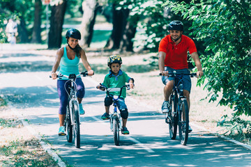 Family on biking in park
