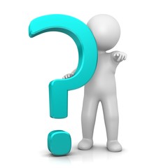 question mark stick man pointing at you at camera 3d turquoise cyan interrogation point asking sign punctuation symbol isolated on white