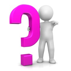 question mark interrogation point stick man pointing at you pink 3d