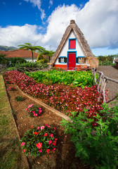 Traditional old house with thatched roof in Santana, Madeira, Portugal