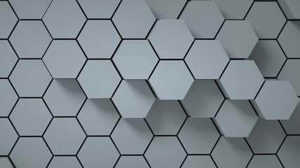 Abstract gray hexagonal background, 3 d render