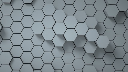 Abstract gray hexagonal background, 3 d render