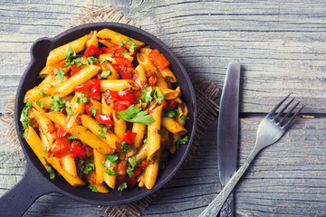 Penne pasta in pan
