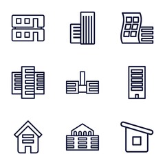 Set of 9 skyscraper outline icons