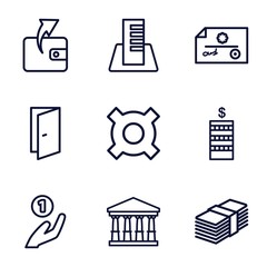 Set of 9 bank outline icons