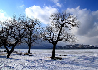 Fototapeta na wymiar Winter in Lake Kussharo Hokkaido