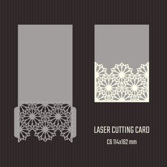 DIY laser cutting vector envelope. Wedding die cut invitation template. Cutout silhouette card. Scrapbook carved paperwork.