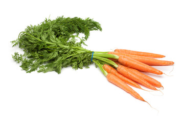 Bunch of Carrots with Greens, Cut-Out, Isolated on White Background
