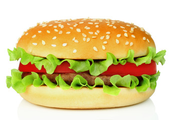 Big hamburger on white background