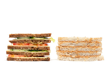Comparing Food, Brown Bread and White Bread, Isolated on White Background
