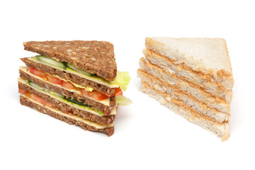 Comparing Food, Brown Bread and White Bread, Isolated on White Background