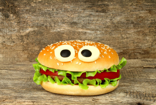 Big Funny Hamburger Whith Cheese Eyes